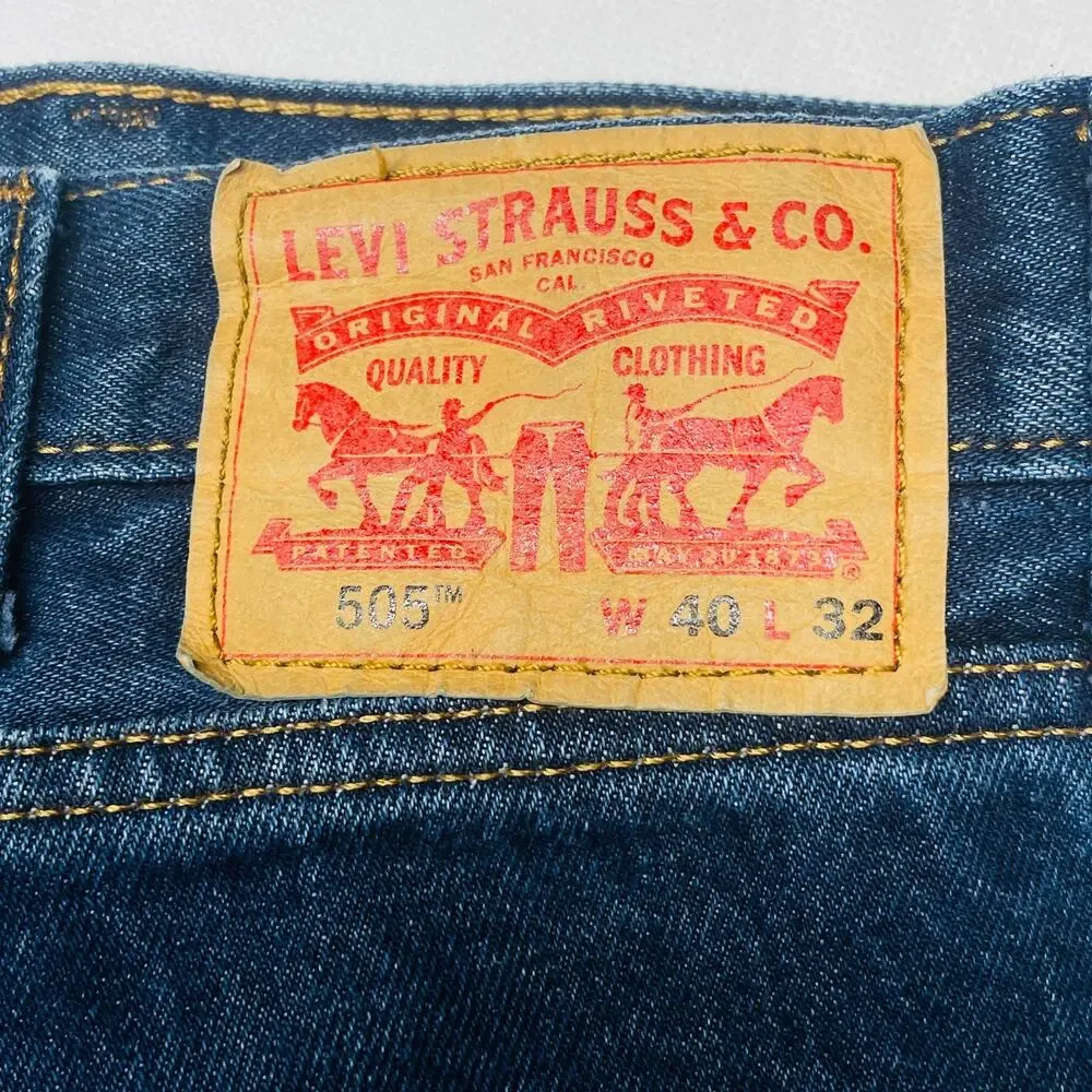 Levi's Jeans Mens 505 Regular Straight Jeans Men 40x32 Medium‎ Wash Blue Denim